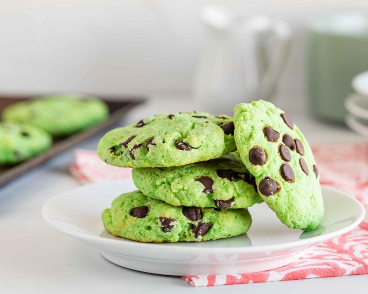 Plate of green chocolate mint cookies