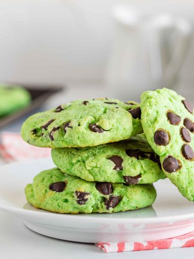 Plate of green chocolate mint cookies