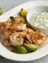 A plate of shrimp and creamy poblano sauce for a protein rich diabetic diet