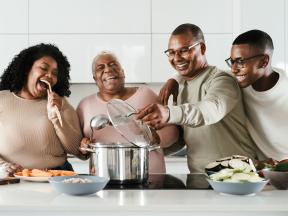 A family cooking healthy foods for a diabetic friendly diet