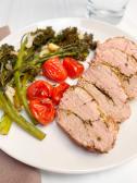 Pesto Pork Tenderloin with Blistered Broccolini and Tomatoes