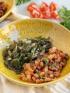 A bowl of turnip greens and black eyed peas for plant powered protein diabetic diet