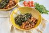 A bowl of turnip greens and black eyed peas for plant powered protein diabetic diet