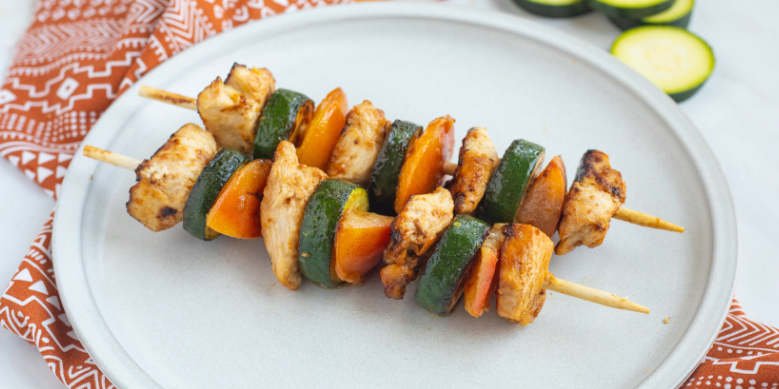 Grilled Chicken with Plums and Zucchini Skewers