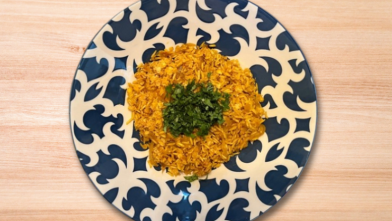 A plate of Vegetarian Lentil Pulao (Daal Pulao) for a diabetic friendly meal